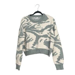 William Rast Chenille Cropped Sweater L Coastal Artsy Abstract Intarsia Knit